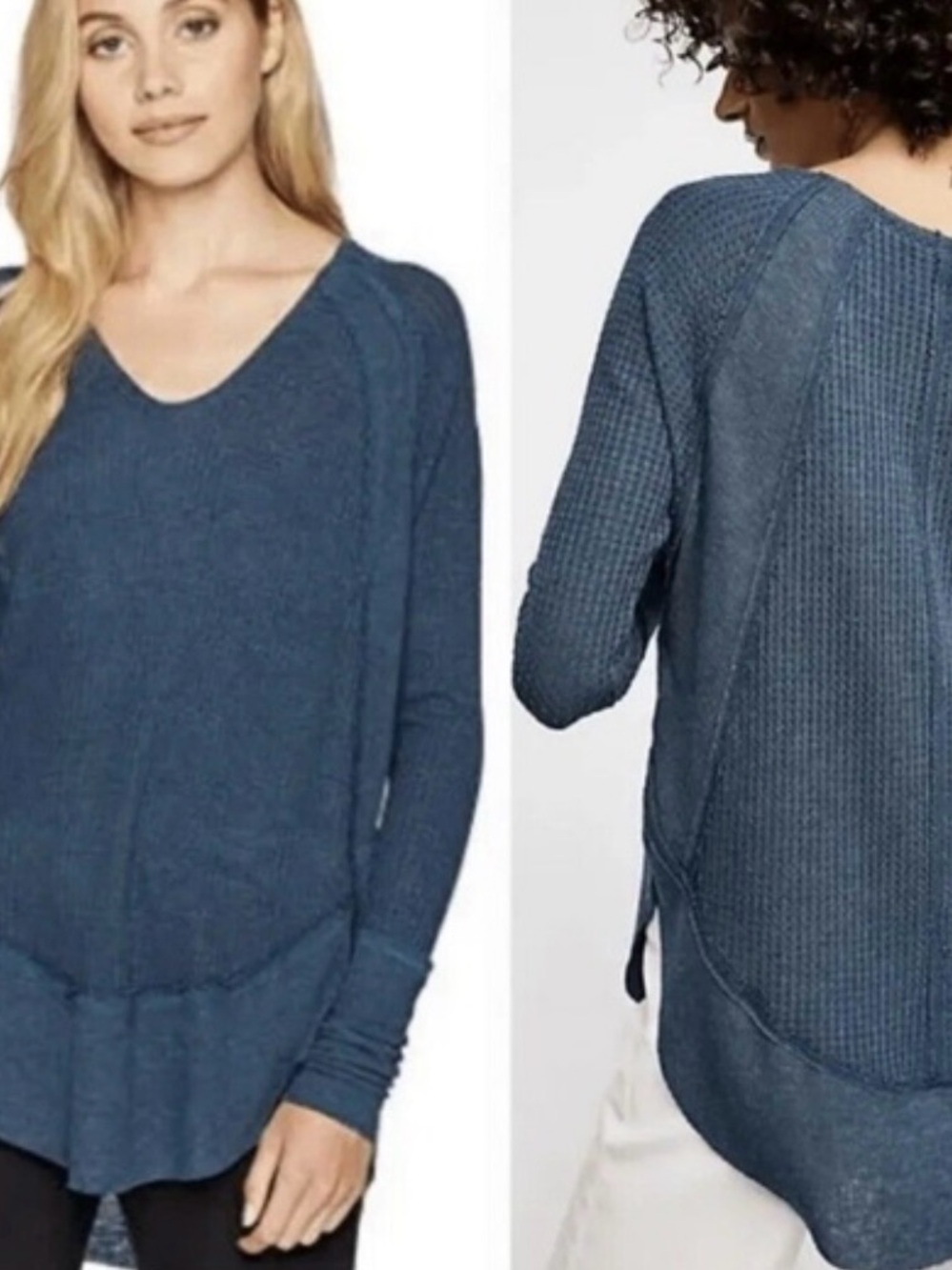 We The Free Indigo V-Neck Mixed-Knit Pullover Sweater